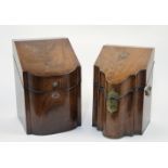 Two George III mahogany knife boxes, late 18th / early 19th century, the first with ebonised and ...