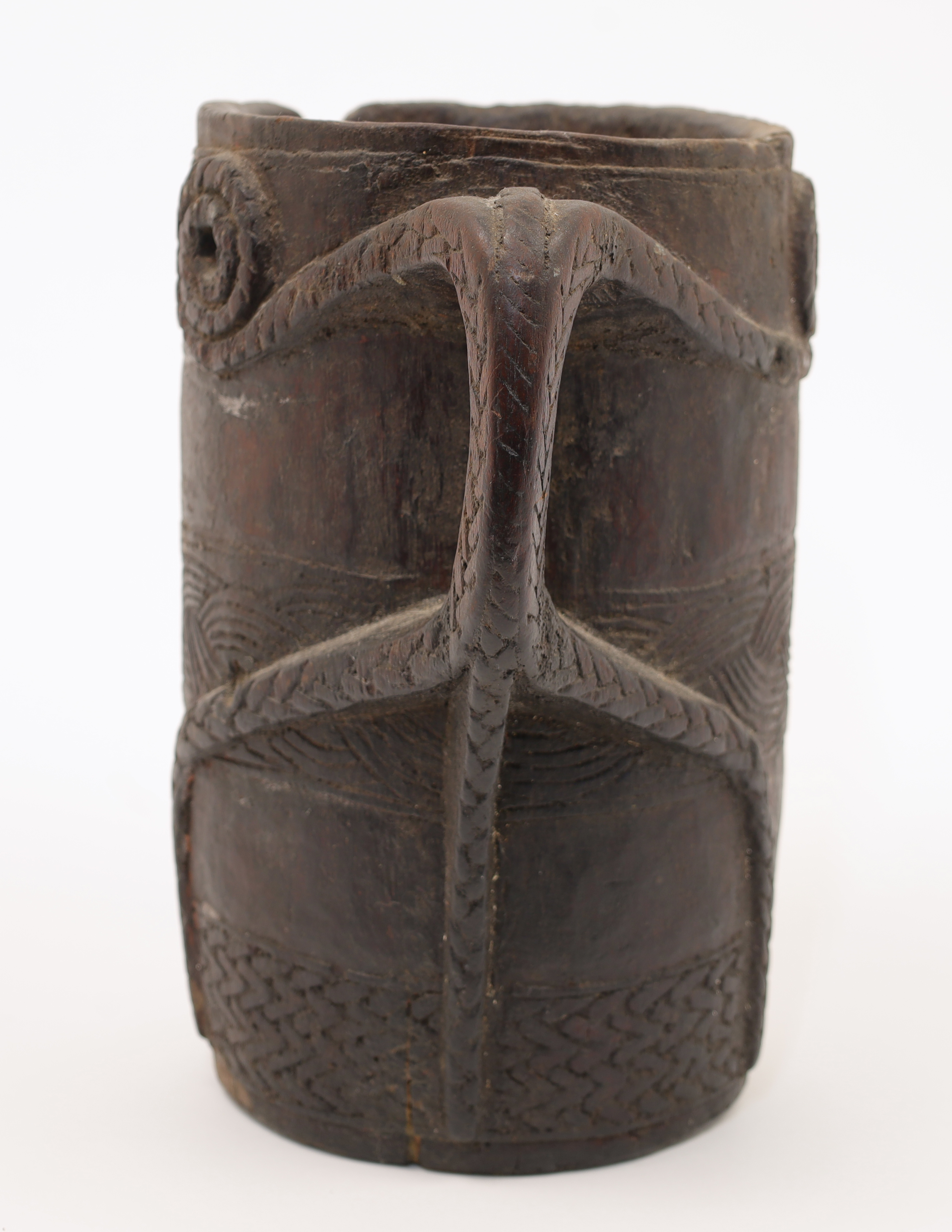 A Nepalese or Tibetan carved wood yak's milk container, 19th / 20th century, the body carved with... - Image 3 of 3