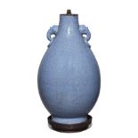 A Chinese crackle-blue glazed pear-shaped vase mounted as a lamp, Late Qing dynasty / Republic pe...