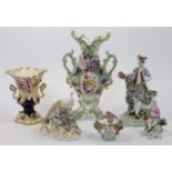 A group of Derby and Coalport flower-encrusted porcelain, 18th - 19th centuries, to include a Blo...