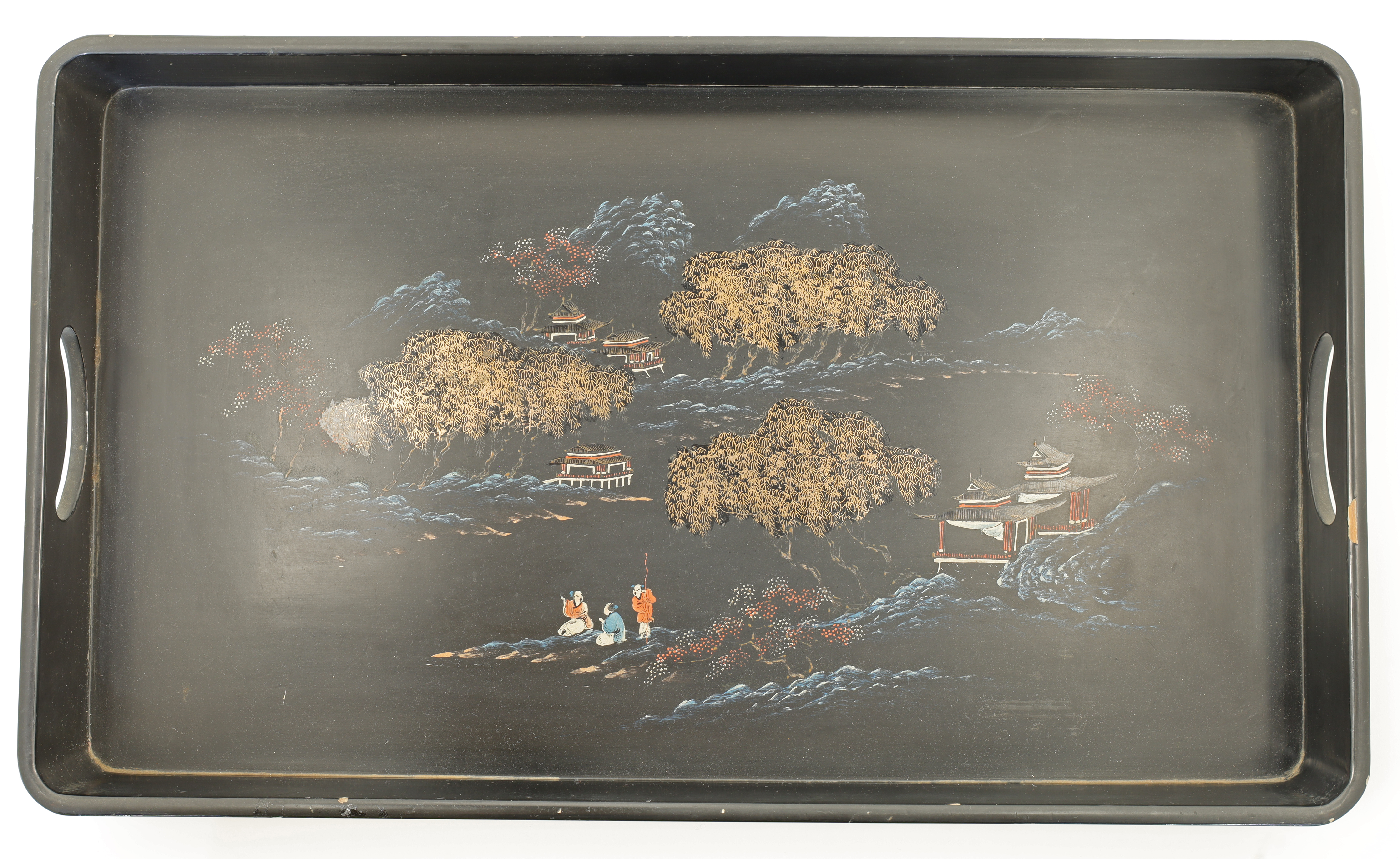 A Japanese cabinet door panel, 20th century, decorated with a depiction of a lacquer box and flow... - Image 3 of 3