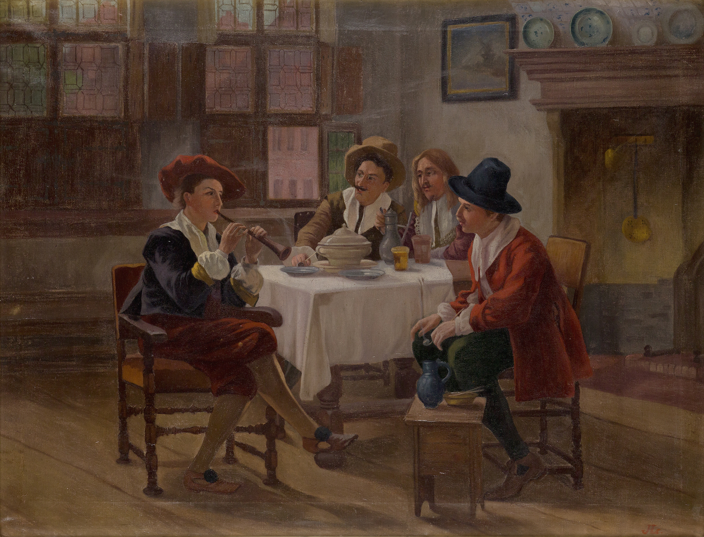 After Albert Friedrich Schröder,  German 1854-1939-  A tuneful melody;  oil on canvas, signed w...