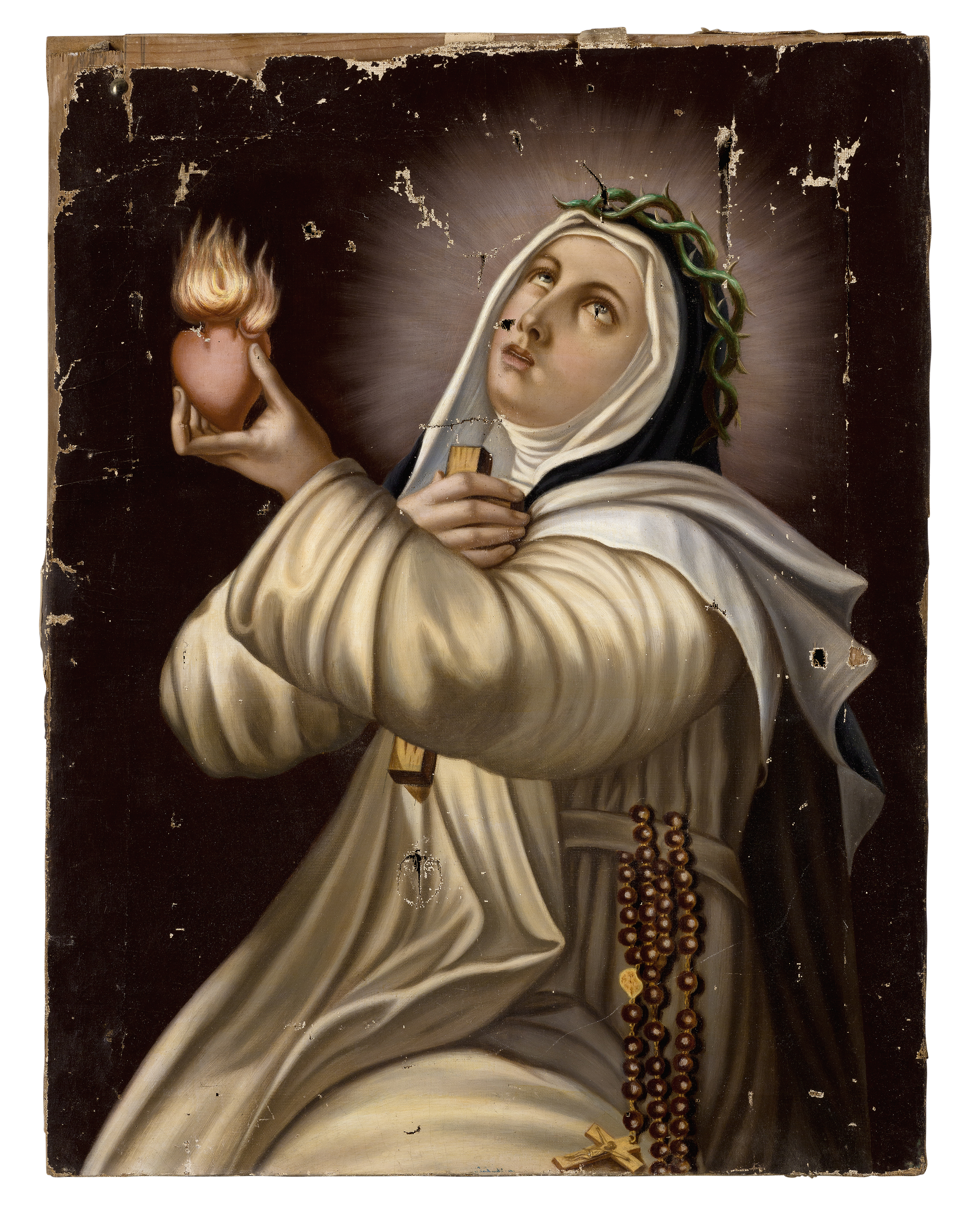 Spanish School,  19th century-  Portrait of a female saint, possibly St Catherine of Siena, wear...