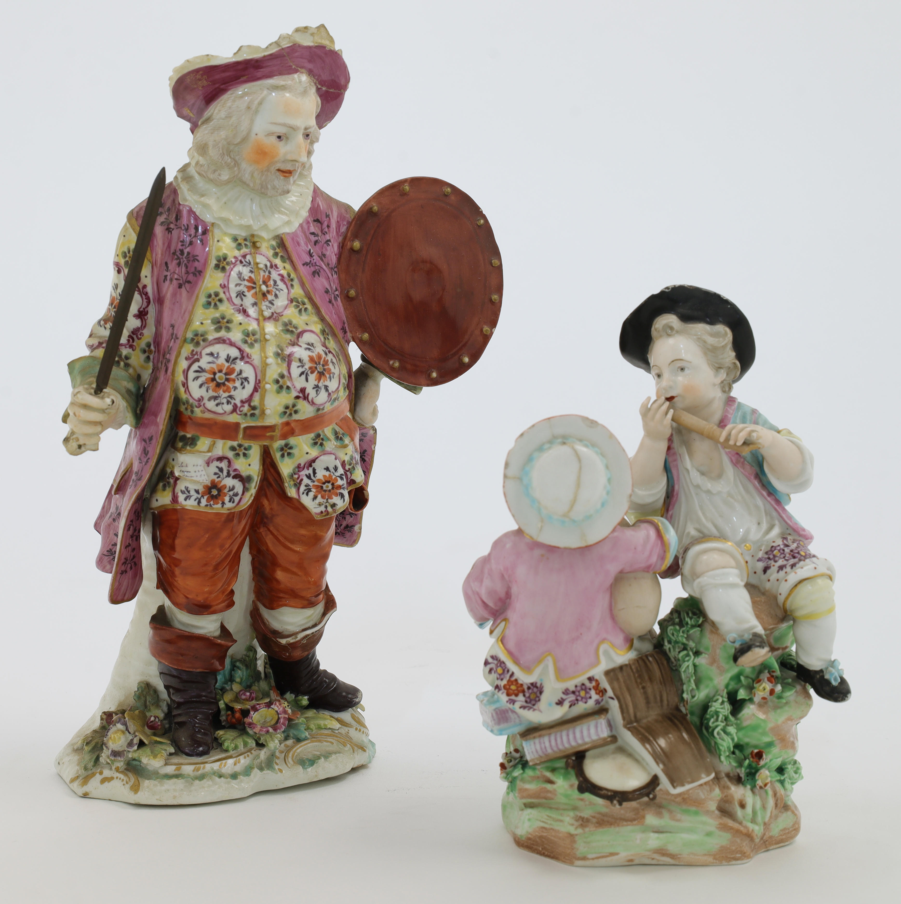 A Derby porcelain figure of James Quinn as Falstaff and a Derby porcelain group of infant rustic ... - Image 2 of 2