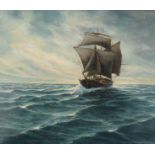 Dutch School,  19th century-  A shipping vessel at full sail;  oil on board, 29.5 x 34.1 cm.  ...