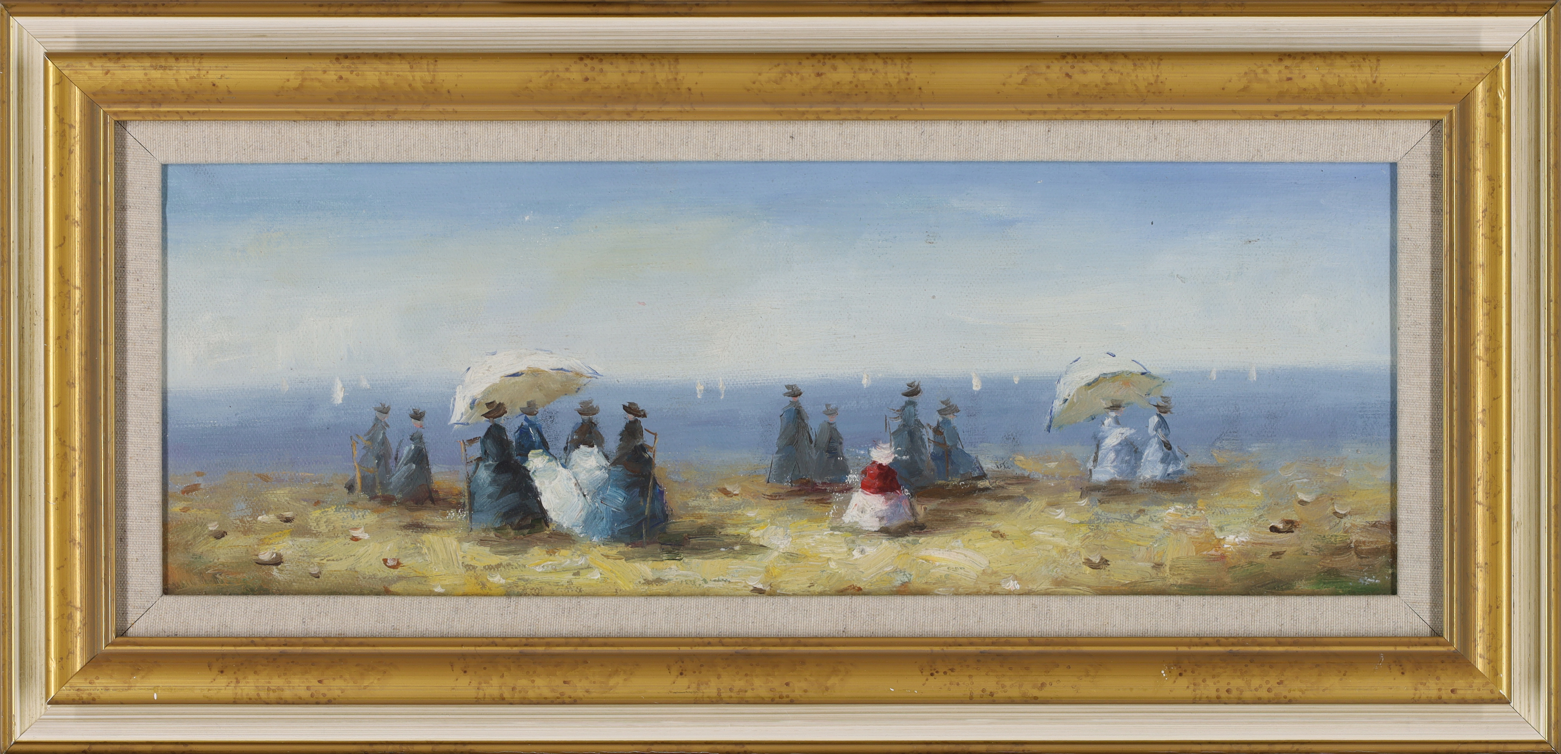 Manner of Eugène Boudin,  French 1824-1898-  On the Beach; and At the Harbour;  oil on board, t... - Image 2 of 3