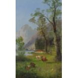 T. H. Walter,  Central European School, late 19th century-  Pastoral landscape with cattle and f...