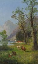 T. H. Walter,  Central European School, late 19th century-  Pastoral landscape with cattle and f...