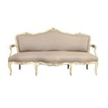 A French cream painted and parcel gilt canape, of Louis XV style, last quarter 19th century, the ...