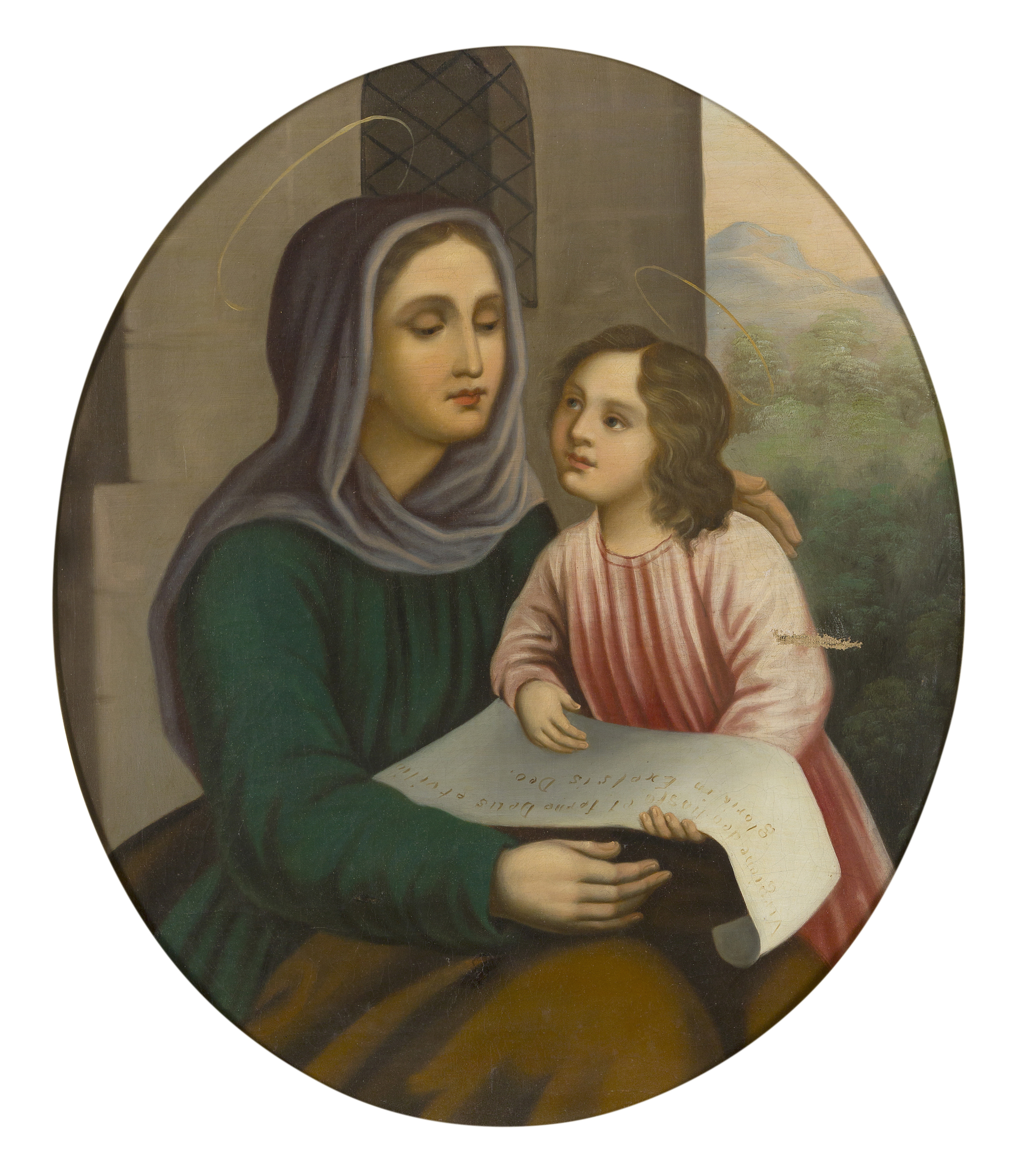 Circle of Franz Ittenbach,  German 1813-1879-  The Virgin Mary teaching the infant Christ to rea...