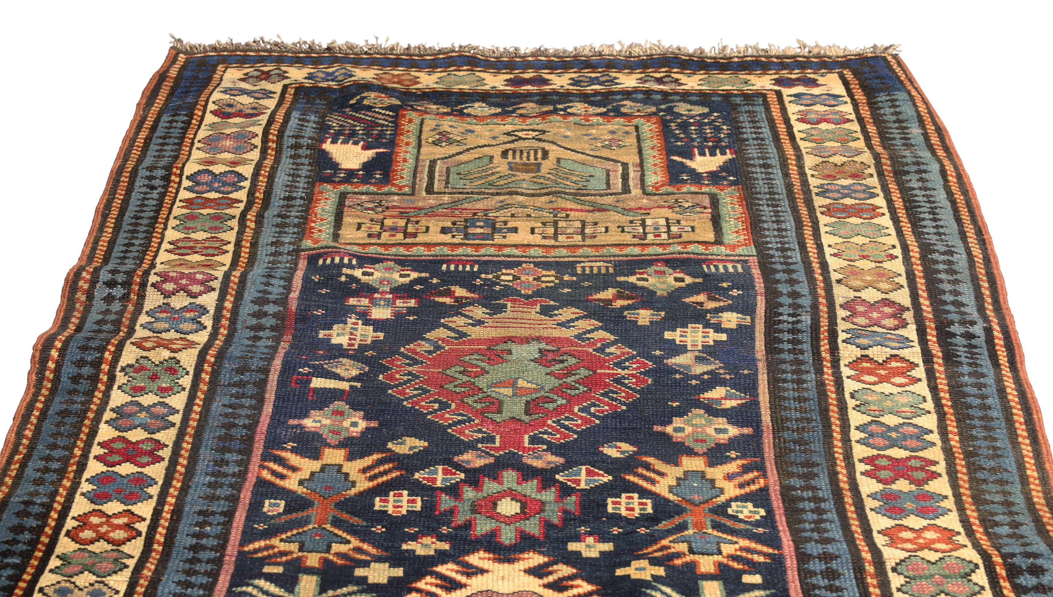 A Karabagh prayer rug, first quarter 20th century, the central mihrab field with geometric motifs... - Image 2 of 4