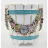 A German porcelain jardinière or wine cooler, possibly Sitzendorf, 19th century, partially erased...