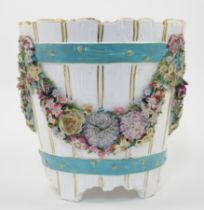 A German porcelain jardinière or wine cooler, possibly Sitzendorf, 19th century, partially erased...