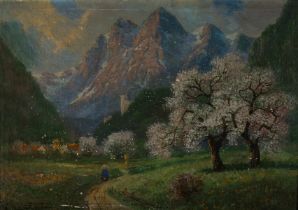 W. Eggert,  Northern European School, late 19th/early 20th century-  Landscape with flowering tr...