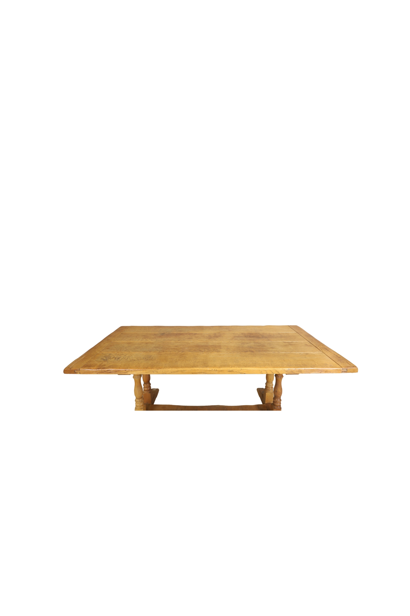 An English elm refectory table, late 19th/early 20th century, the plank top on turned legs to pla... - Image 3 of 3