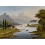 Manner of Carl Ludwig Hoffmeister,  late 19th century-  Alpine views, mountainous landscapes wit...