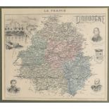 A group of maps and urban illustrations, all framed, comprising: Migeon, Jean, Dordogne, part-han...