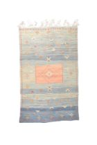 A Moroccan flatweave carpet, last quarter 20th century, geometric motifs, on a blue ground, 301 x...