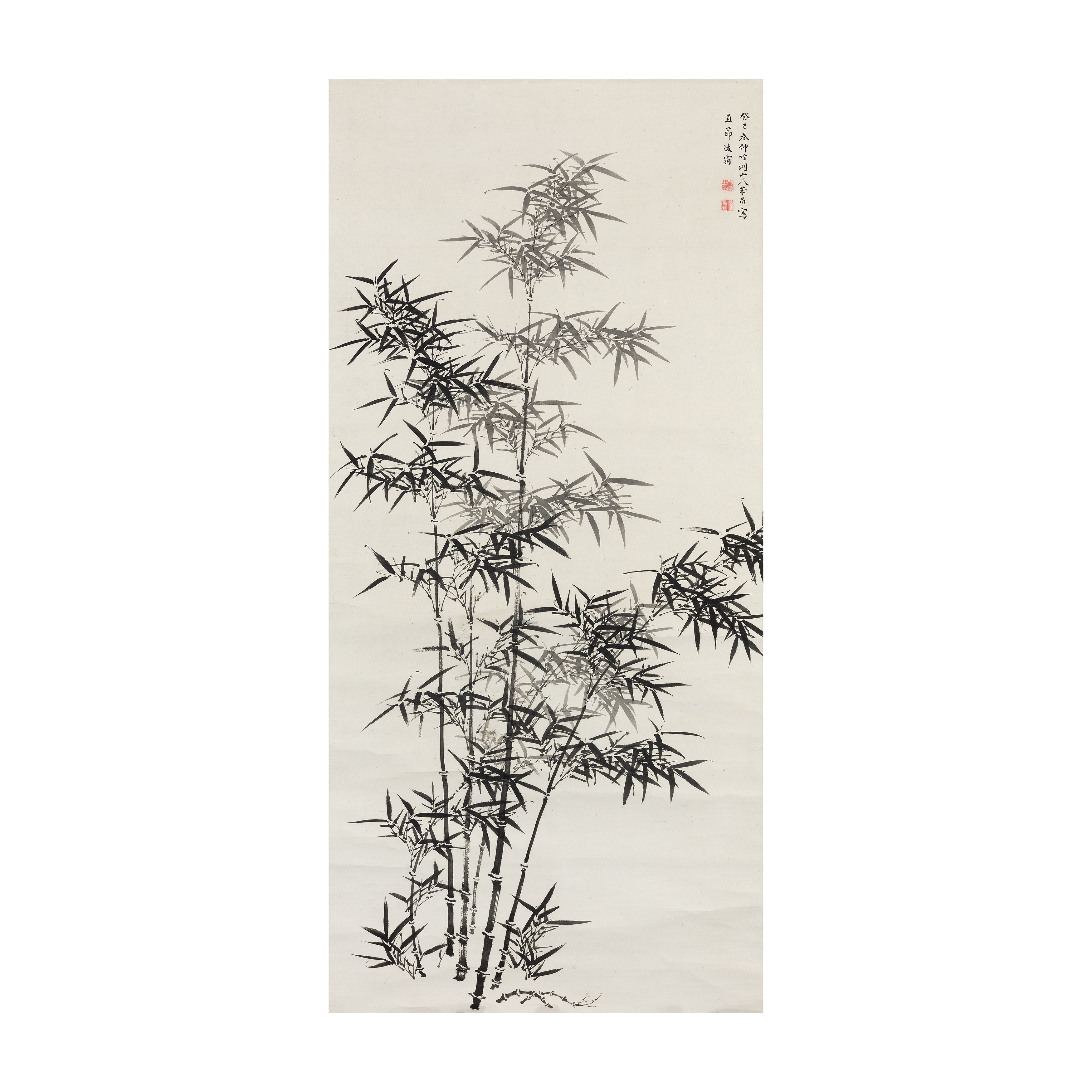 Nakabayashi Chikutō, Japanese, 1776-1873, a painting of bamboo, ink on paper, mounted as hanging ...