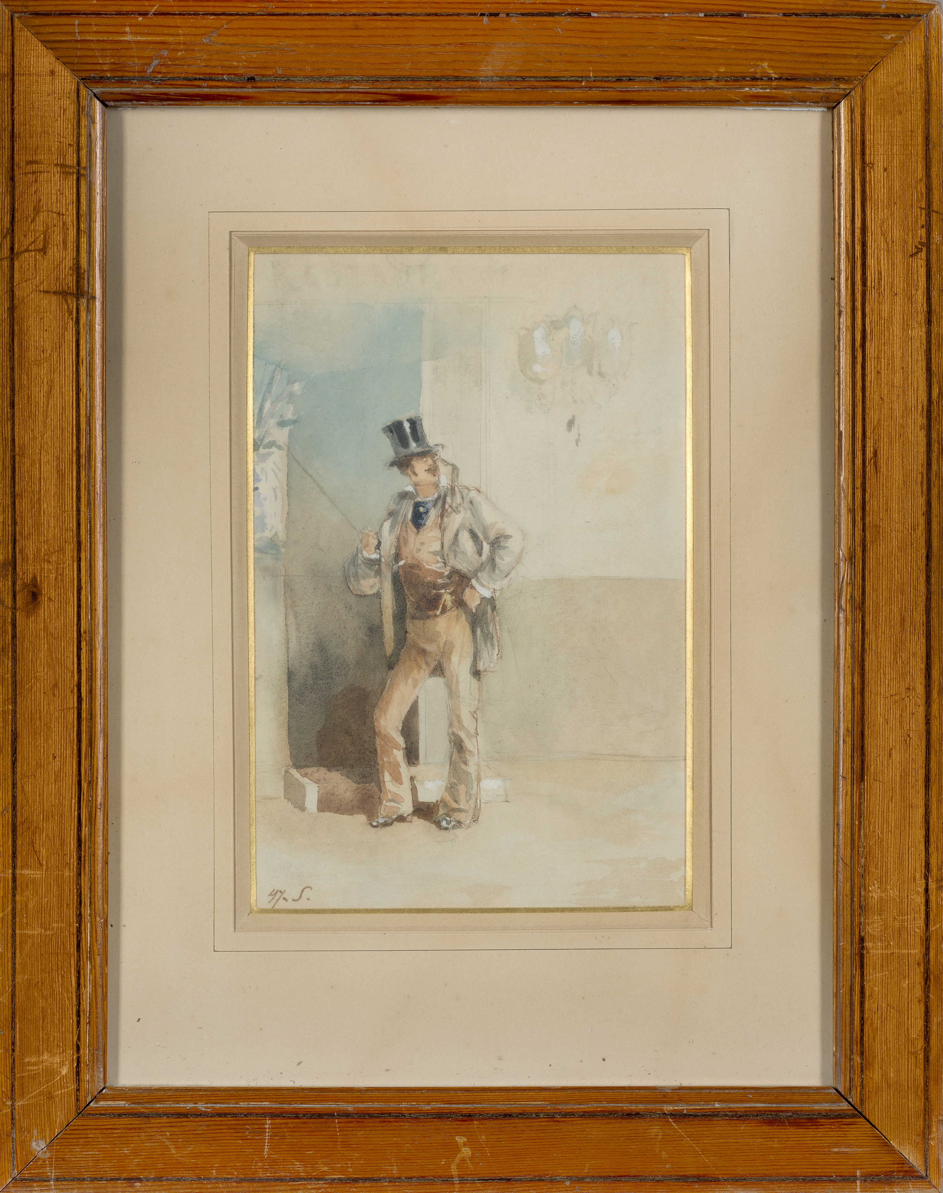 French School,  late 19th century-  Study of a man wearing a top hat;  pencil and watercolour h... - Image 2 of 3
