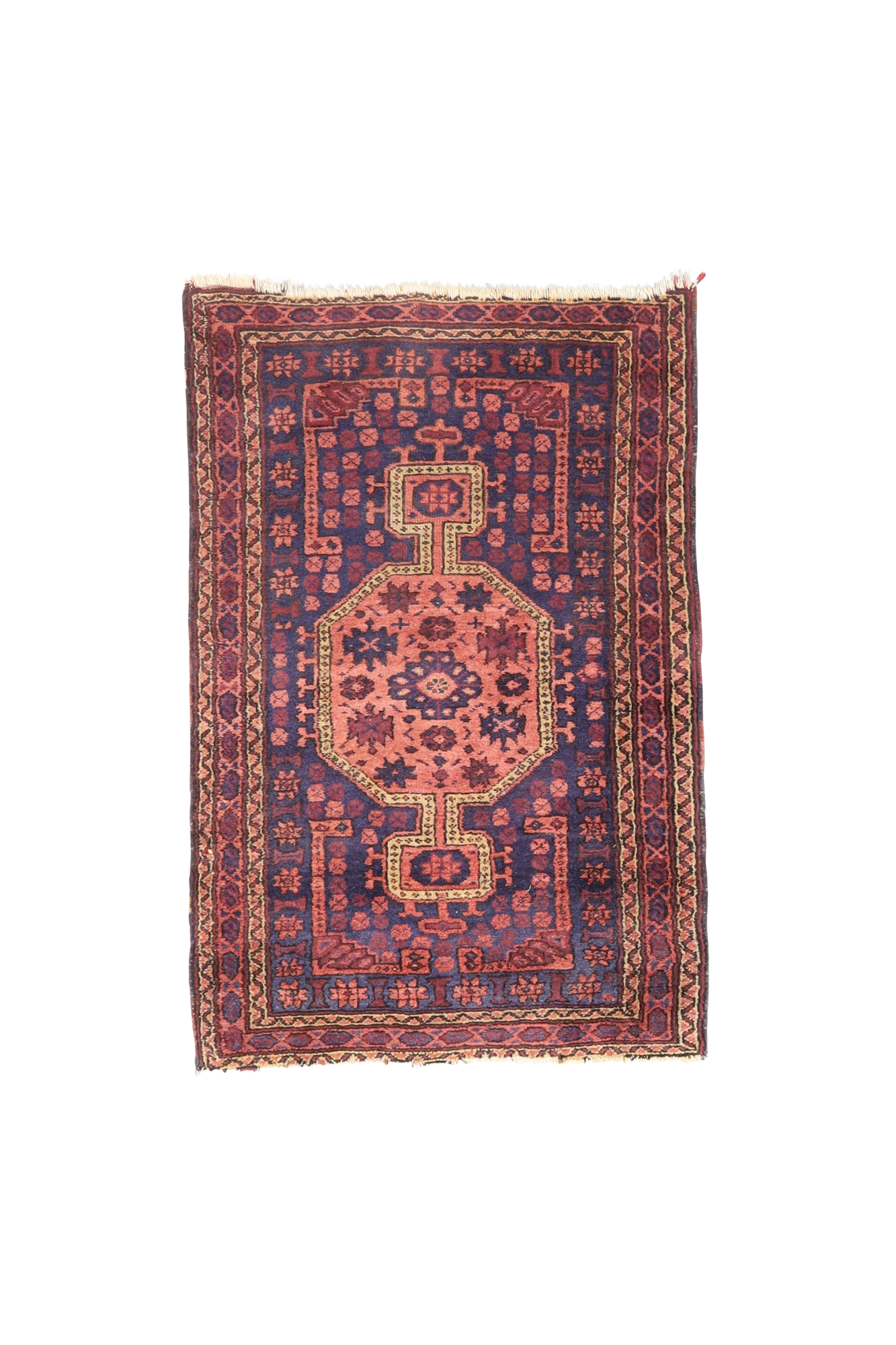 A Persian Zanjan rug, last quarter 20th century, geometric design on a blue and terracotta ground...