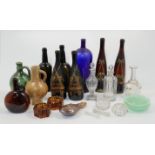 A mixed group of clear and coloured glass bottles and ornaments, 18th - 19th centuries, comprisin...