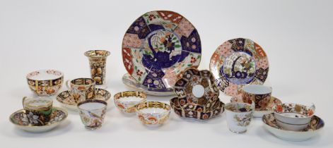A group of British porcelain decorated in the Imari palette, 19th century, comprising: a Derby sp...