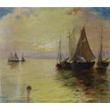 German School,  19th century-  Sailboats at sunset;  oil on canvas laid down on board, signed '...
