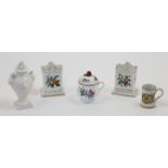 A group of Continental porcelain, to include a Mennecy pot à jus and cover, c.1760, incised D.V. ...