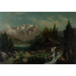 German or Austrian School,  late 19th century-  Landscape with a water mill;  oil on canvas, 65...
