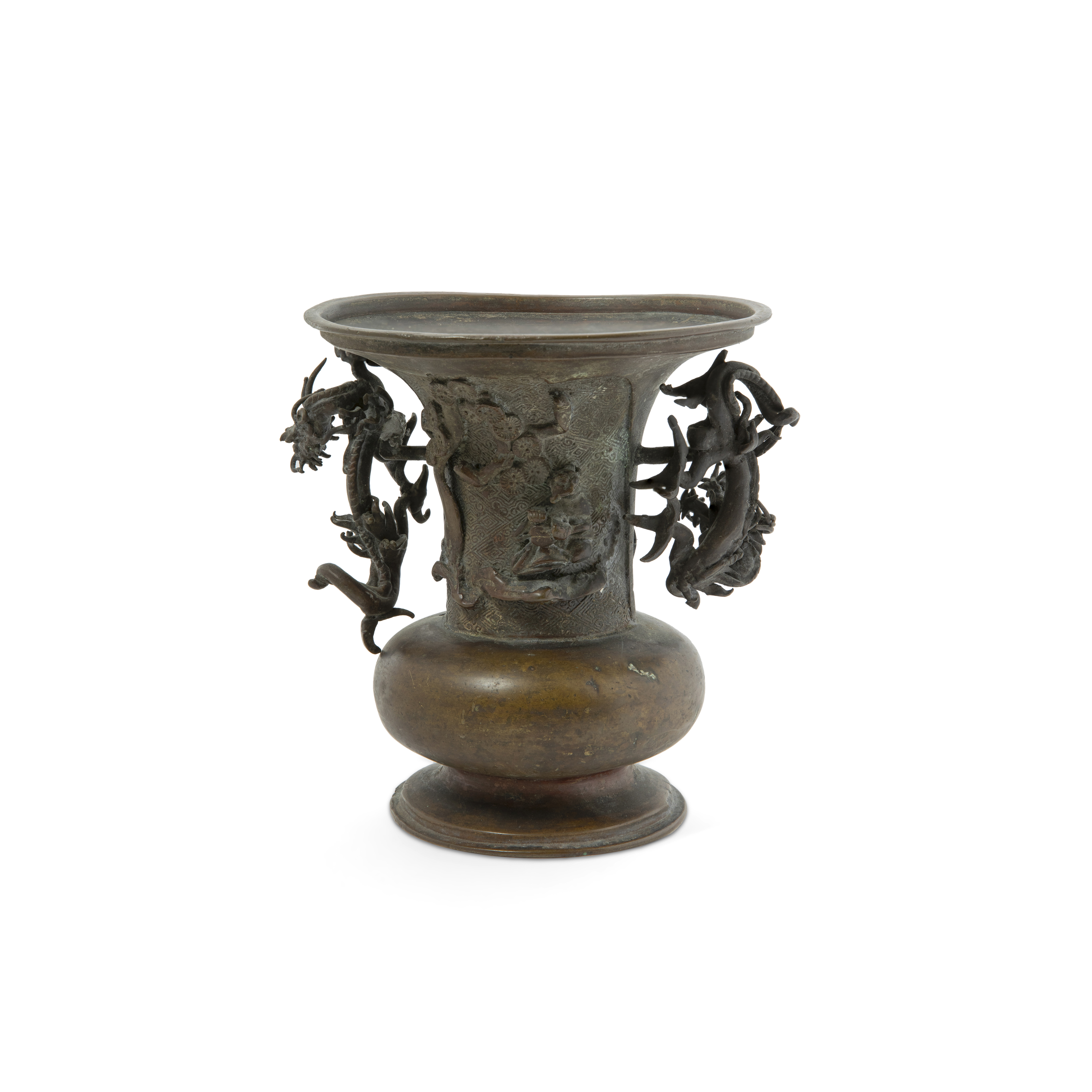 A Chinese bronze vase and Tibetan copper Rkangling horn, 19th century, the bronze vase with compr... - Image 2 of 2