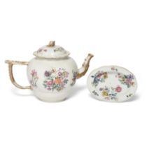 A Chinese export soft paste famille rose 'floral' teapot and cover with a similarly decorated spo...