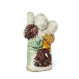 A Chinese famille verte biscuit 'Hehe Erxian' water dropper, Qing dynasty, Kangxi period, modelle...