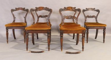 A set of six William IV simulated rosewood dining chairs, second quarter 19th century, the carved...