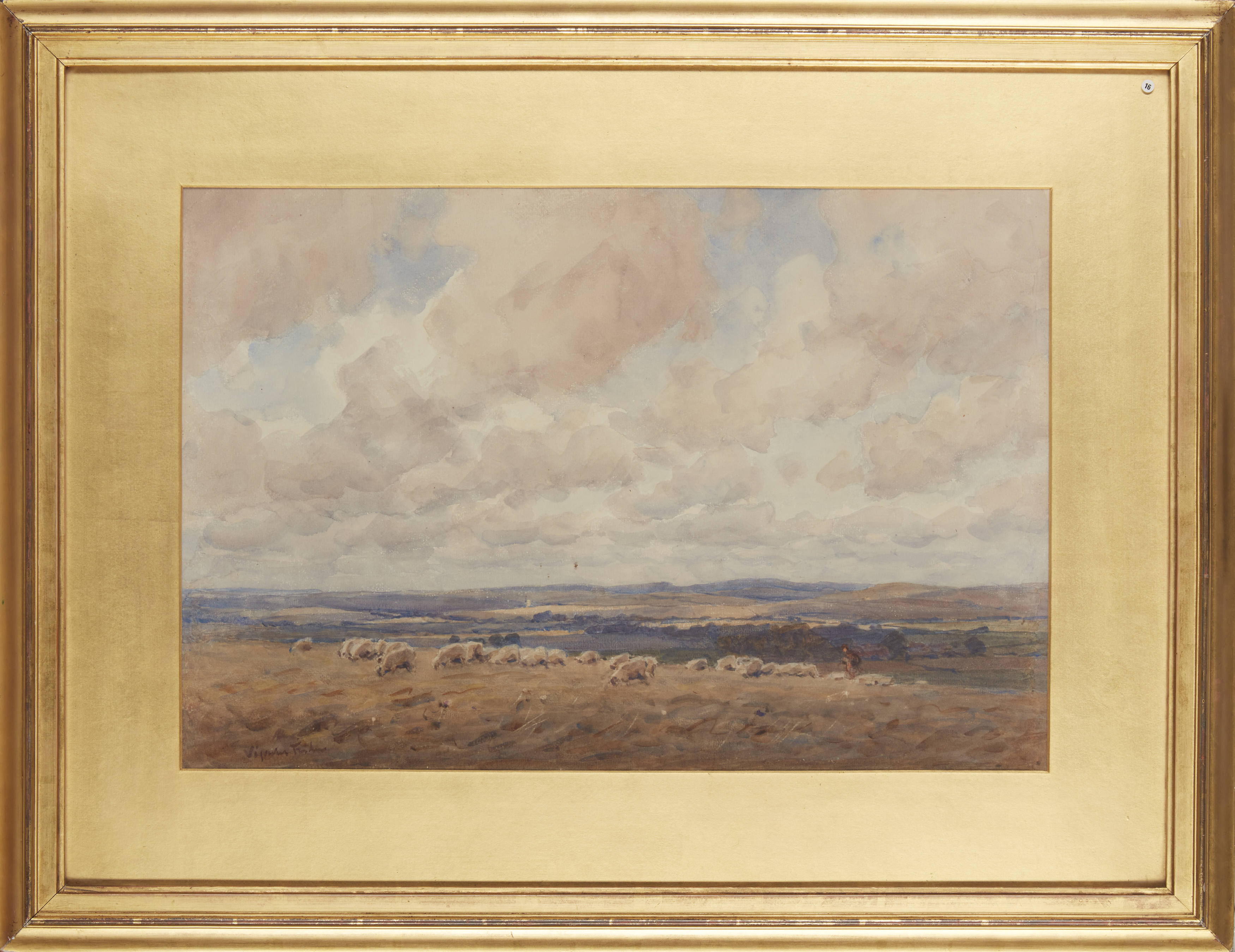 Joseph Henry Vignoles Fisher,  British 1864-1945-  On the South Downs;  pencil and watercolour ... - Image 2 of 7