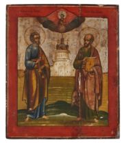 A Russian icon of the Apostles Peter and Paul, late 19th / early 20th century, the saints standin...