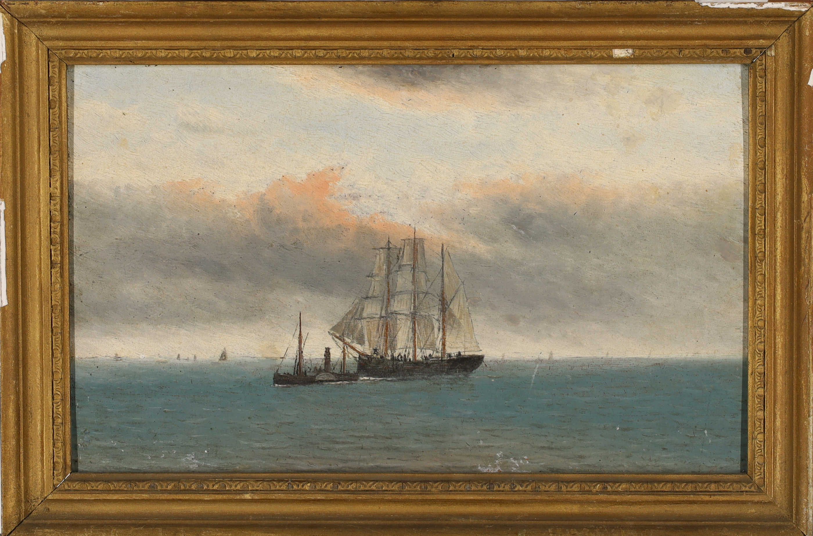 British School,  19th century-  A ship at sea;  oil on board, 17.4 x 27.8 cm.  Provenance:  Th... - Image 2 of 3