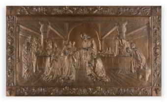 A large Italian copper relief of the Last Supper, second half 19th century, depicting the Communi...
