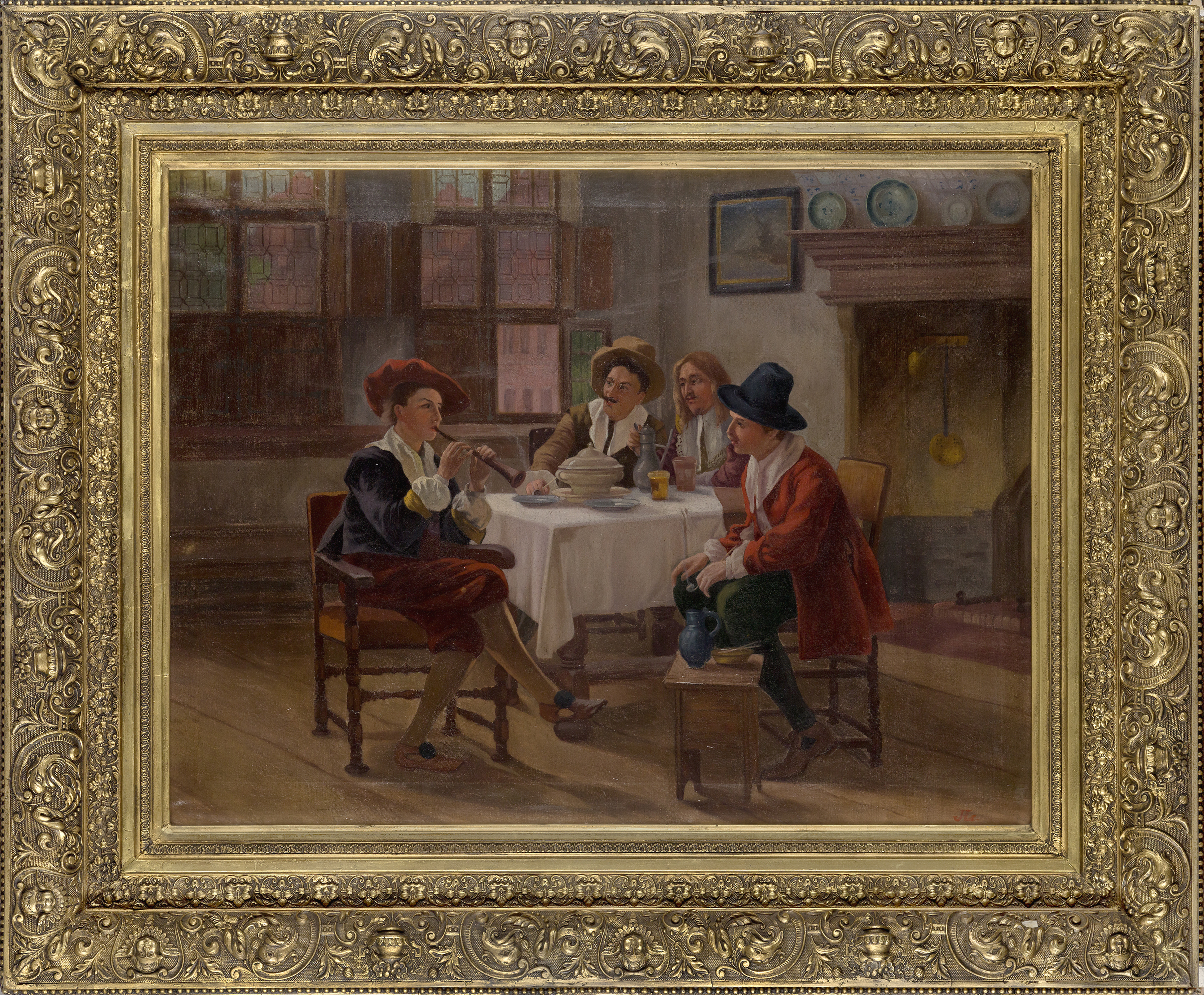 After Albert Friedrich Schröder,  German 1854-1939-  A tuneful melody;  oil on canvas, signed w... - Image 2 of 3