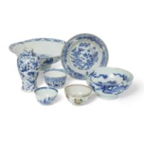 A group of Chinese porcelain, 18th - 20th centuries, comprising: a Kangxi blue and white cup; a K...