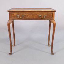 An English oak low boy, George II style, first quarter 20th century, single drawer, on cabriole l...