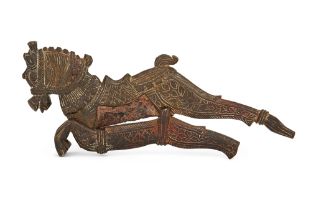 A bronze betel-nut cutter in the form of a horse, India, 19th century, engraved and modelled as a...