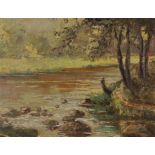 Wilhelm Hans Braun,  Austrian 1873-1938-  A wooded river landscape;  oil on board, signed 'Wilh...