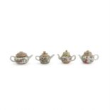 Four Chinese miniature 'Canton' famille rose teapots and covers, Qing dynasty, 19th century, comp...