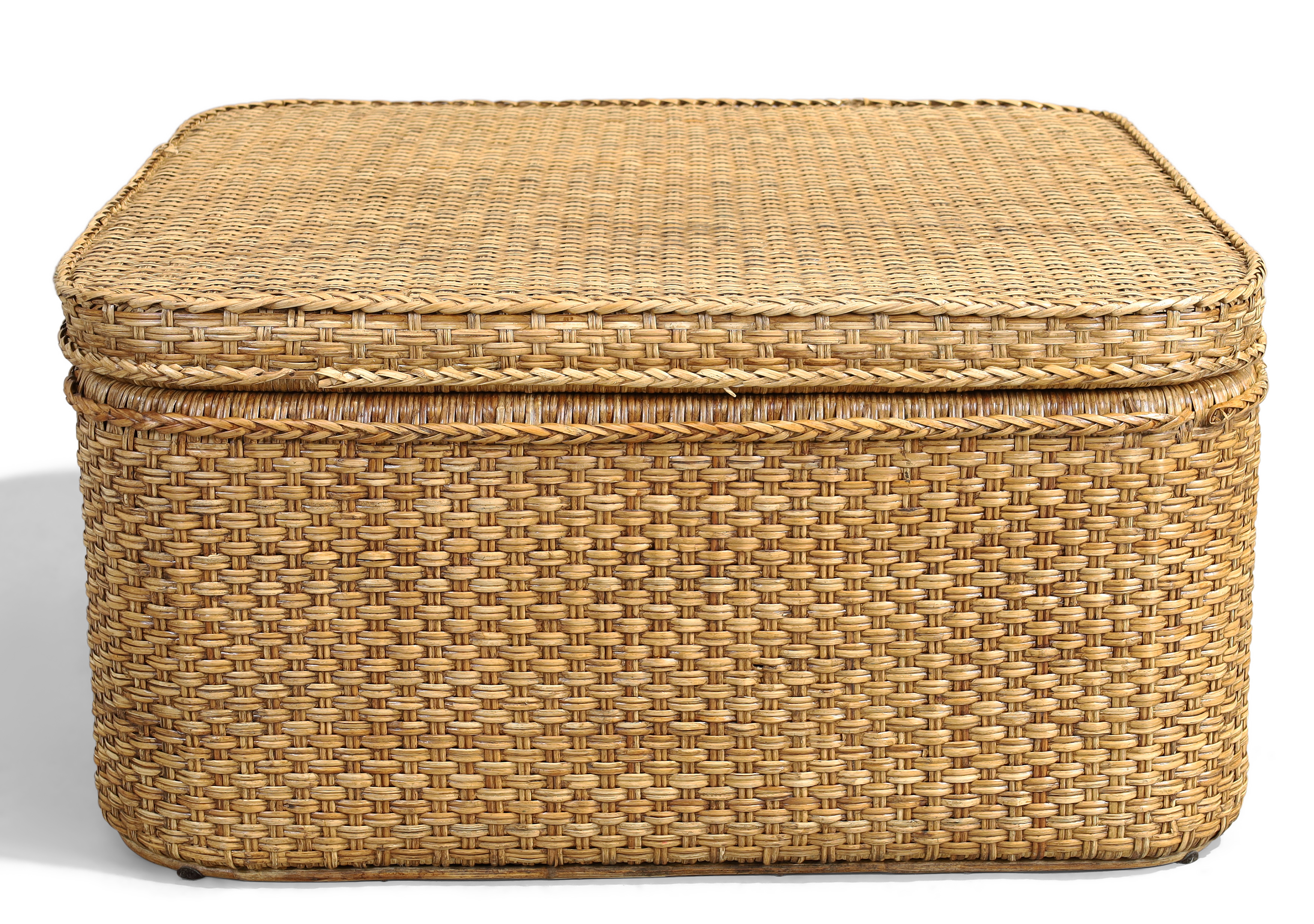 A Ralph Lauren wicker basket, 46cm high, 90cm wide, 90cm deep