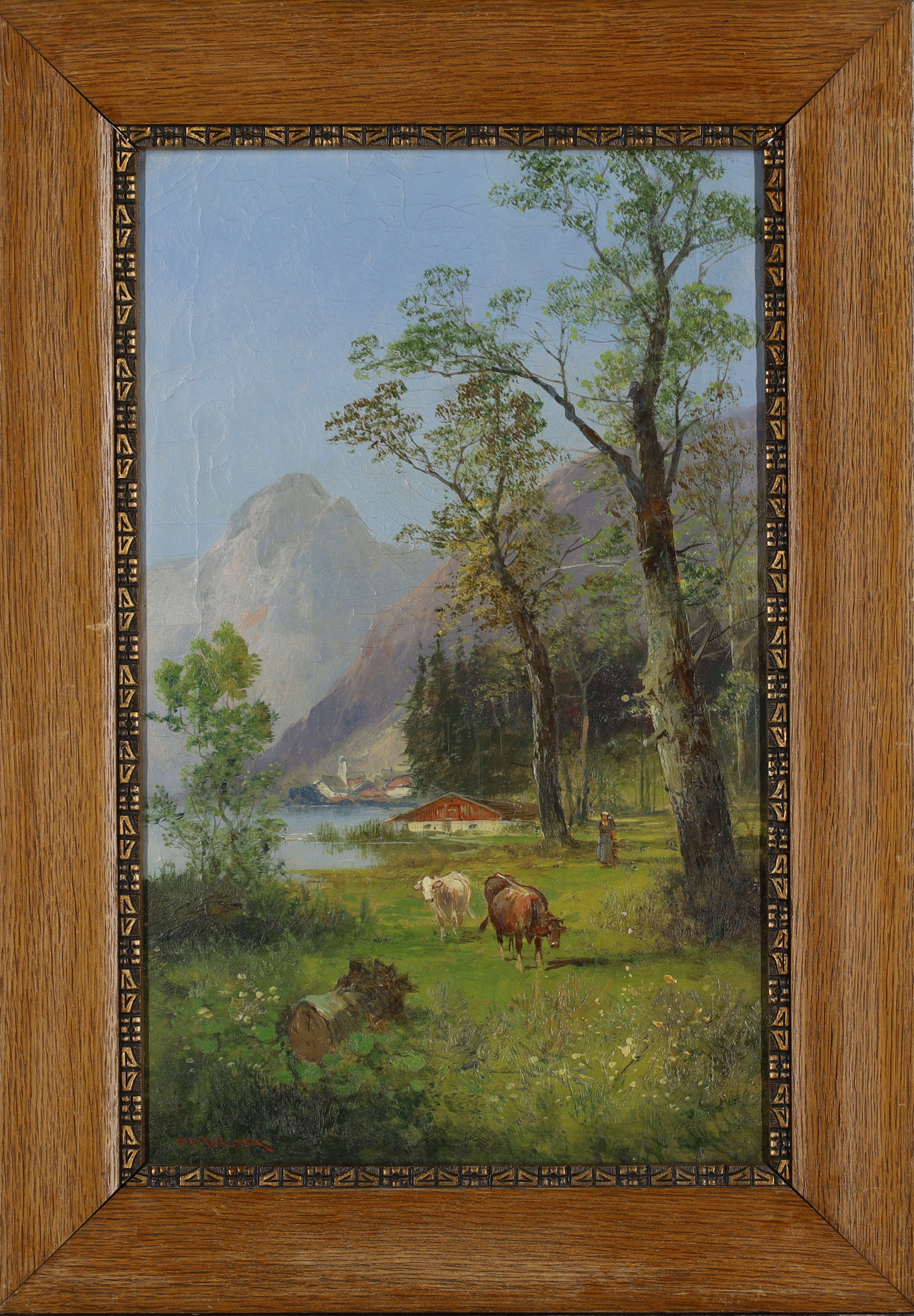 T. H. Walter,  Central European School, late 19th century-  Pastoral landscape with cattle and f... - Image 2 of 3