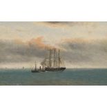British School,  19th century-  A ship at sea;  oil on board, 17.4 x 27.8 cm.  Provenance:  Th...