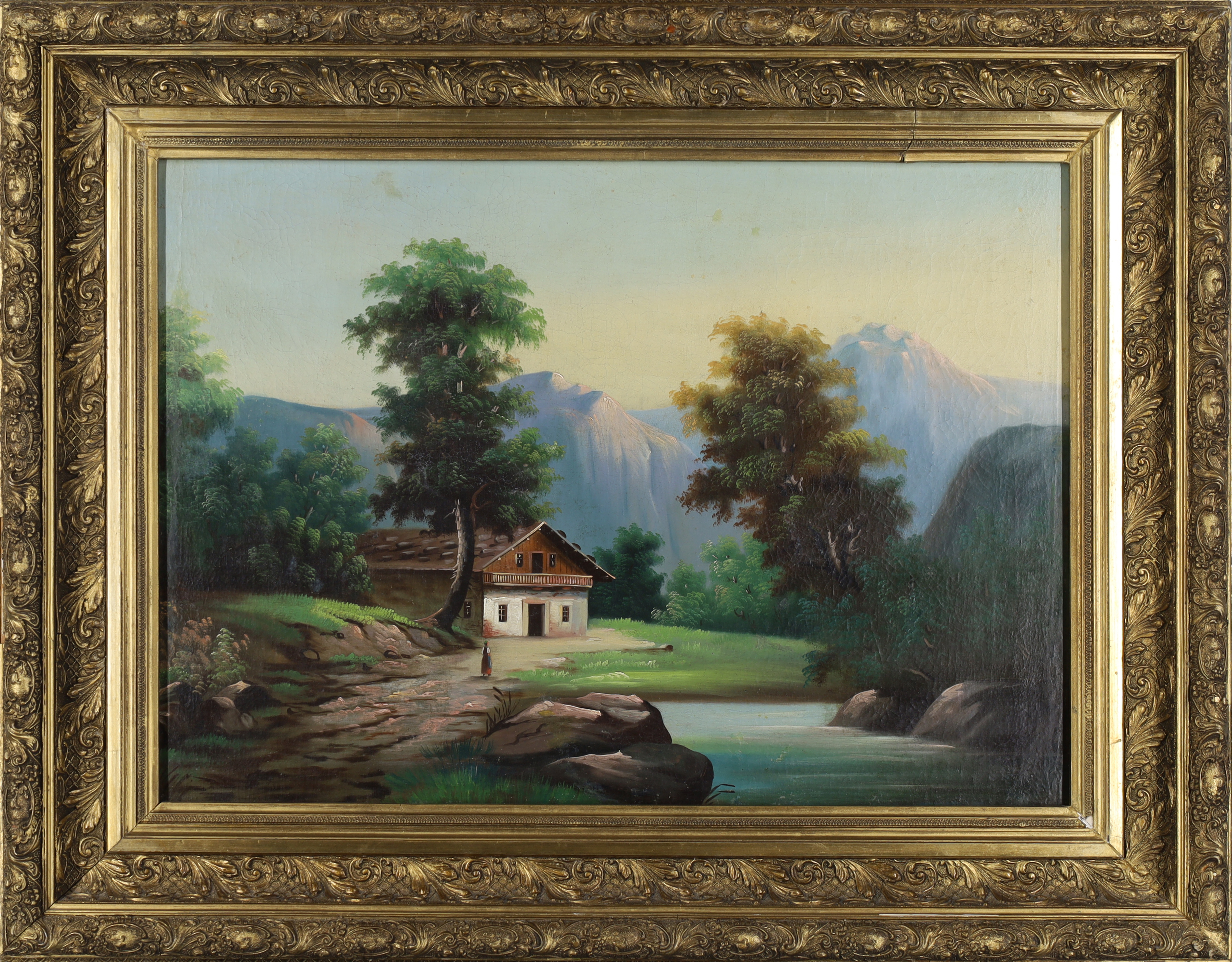 Follower of Alois Kirnig,  Austro-Hungarian 1840-1911-  A Cottage by the River;  oil on canvas,... - Image 2 of 3
