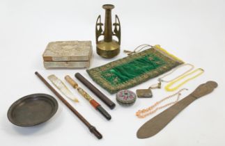 A mixed group of objects of vertu, 20th century, comprising: a mother-of-pearl mounted rectangula...