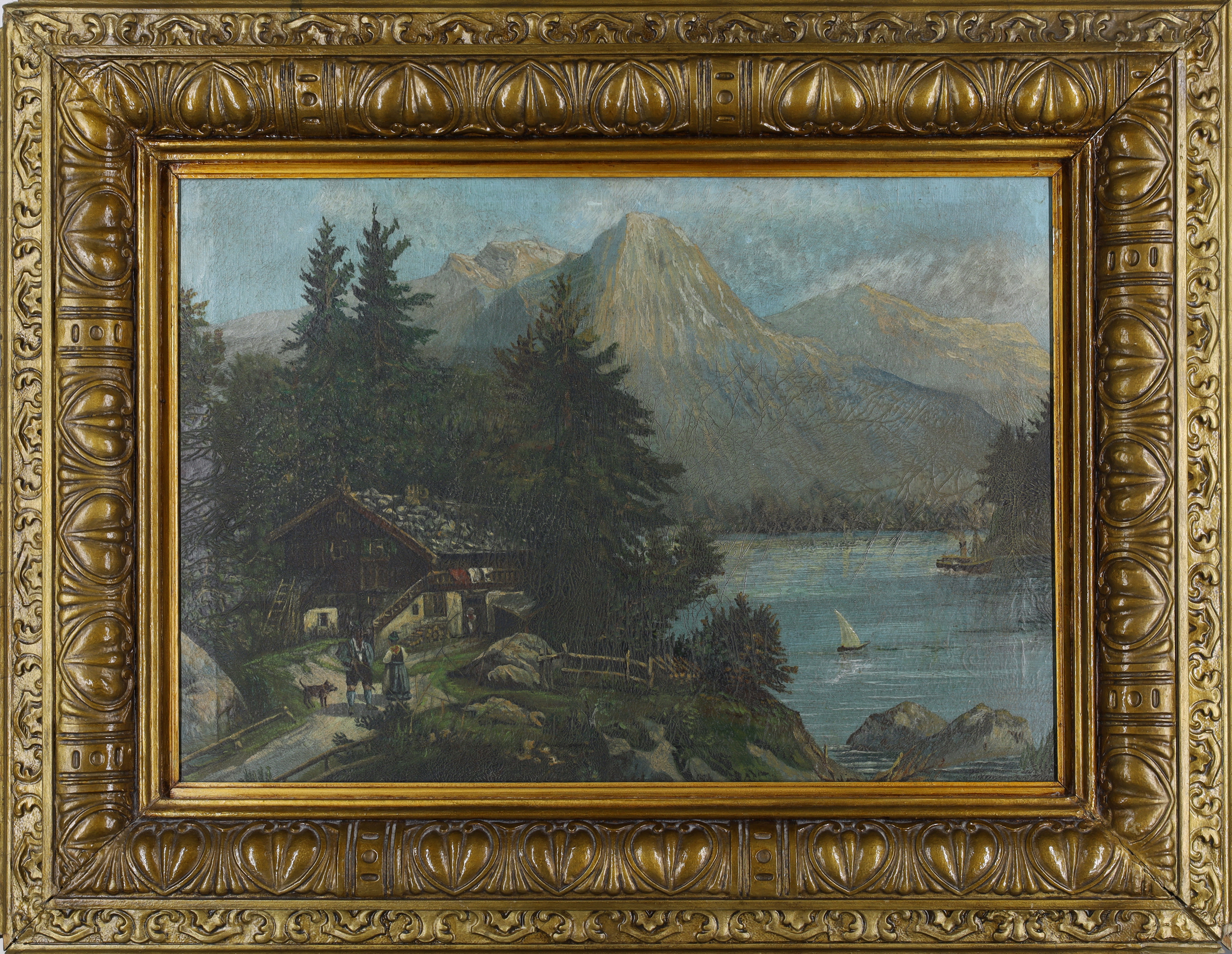 German School,  late 19th/early 20th century-  Alpine landscape view;  oil on canvas, 49.5 x 71... - Image 2 of 3